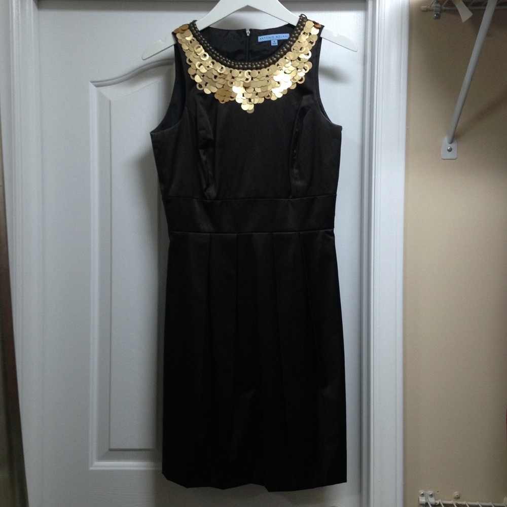 ANTONIO MELANI Black Sheath Dress with Gold Sequin Collar